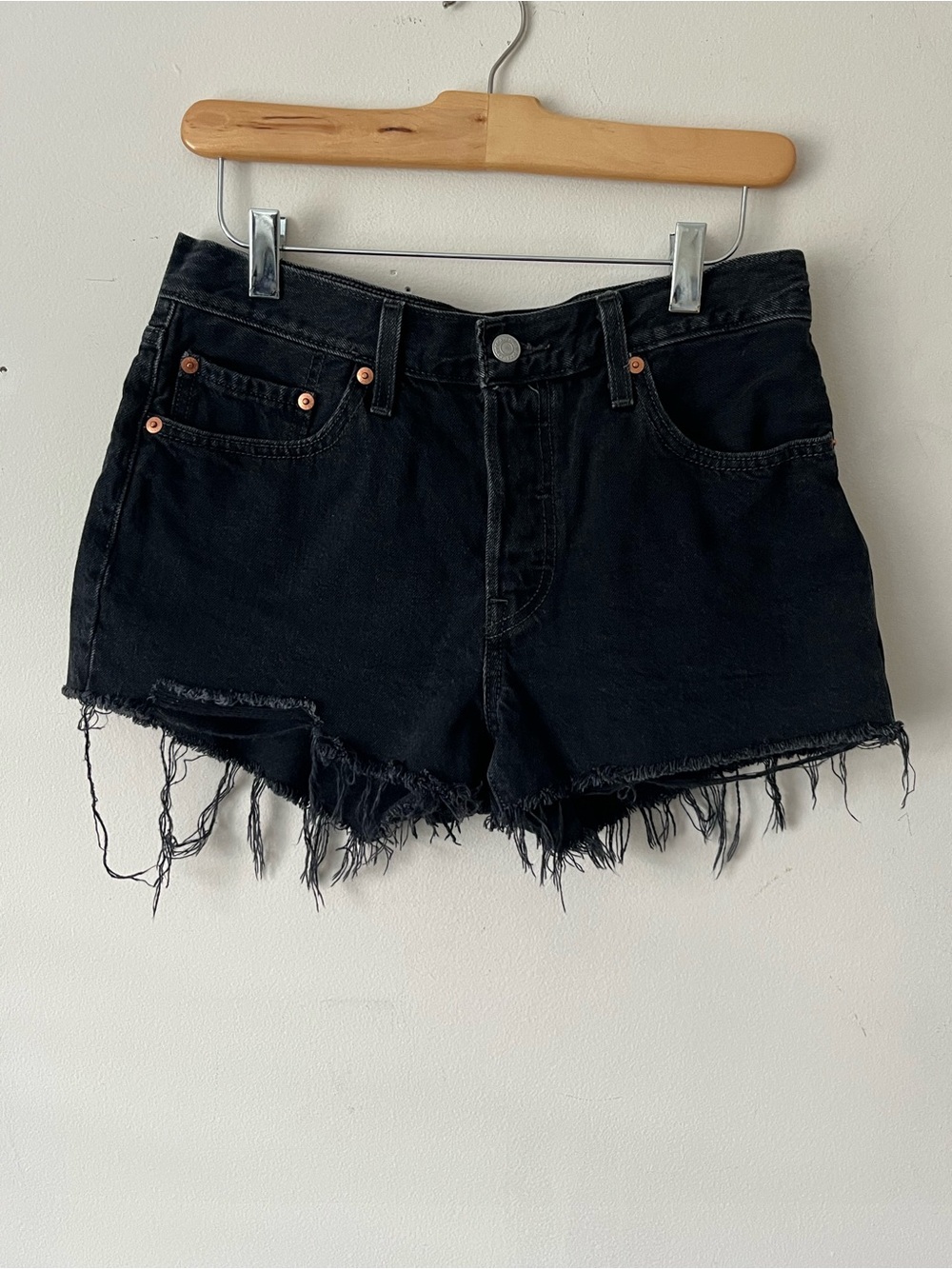 Levi’s Black Frayed Hem Women's Denim Shorts